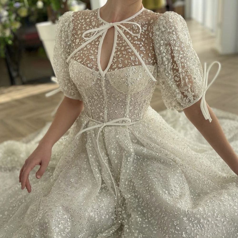 Teuta Matoshi Cream Lace Maxi Dress